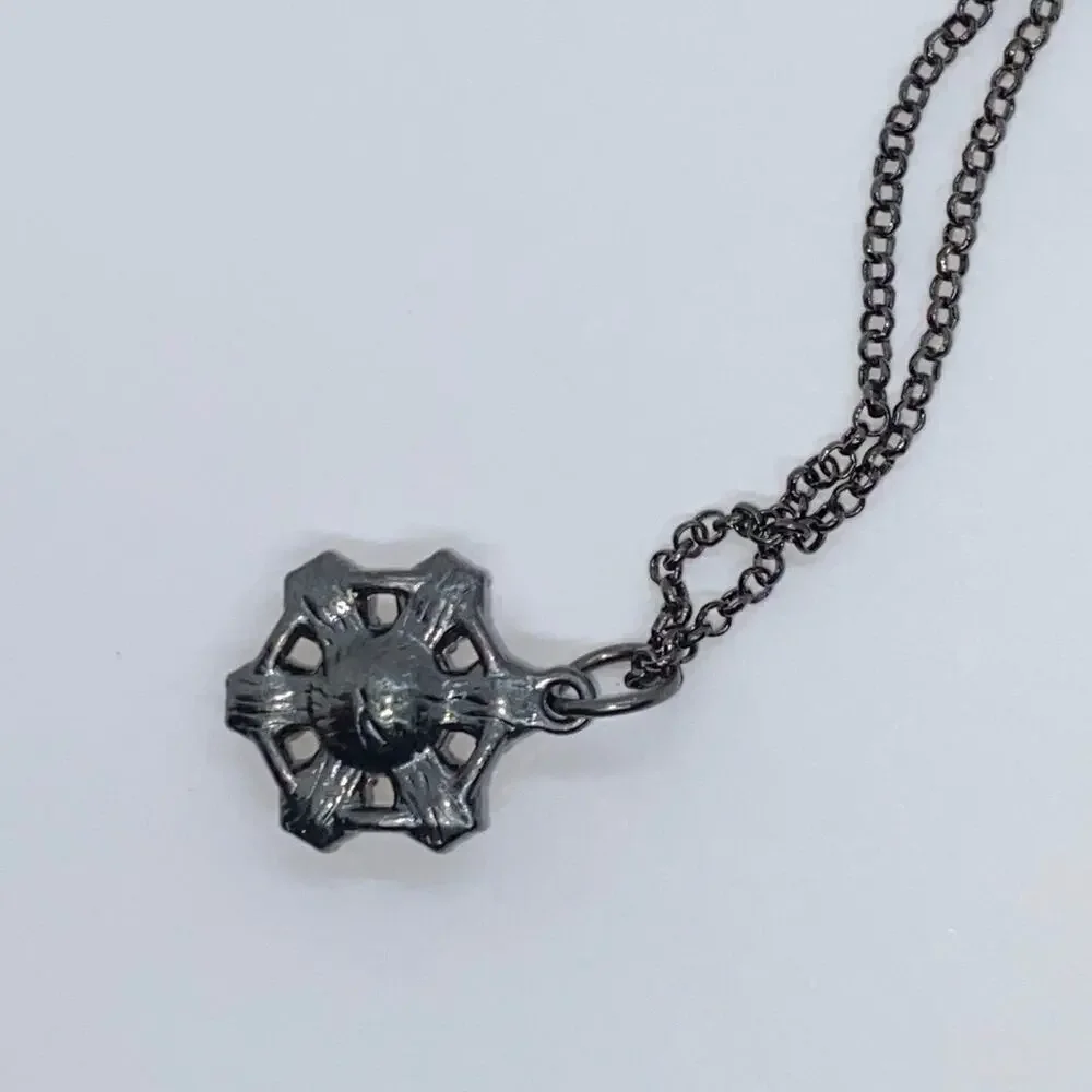 Black-Tone Rhinestone Pendant Necklace - Picture 5 of 6